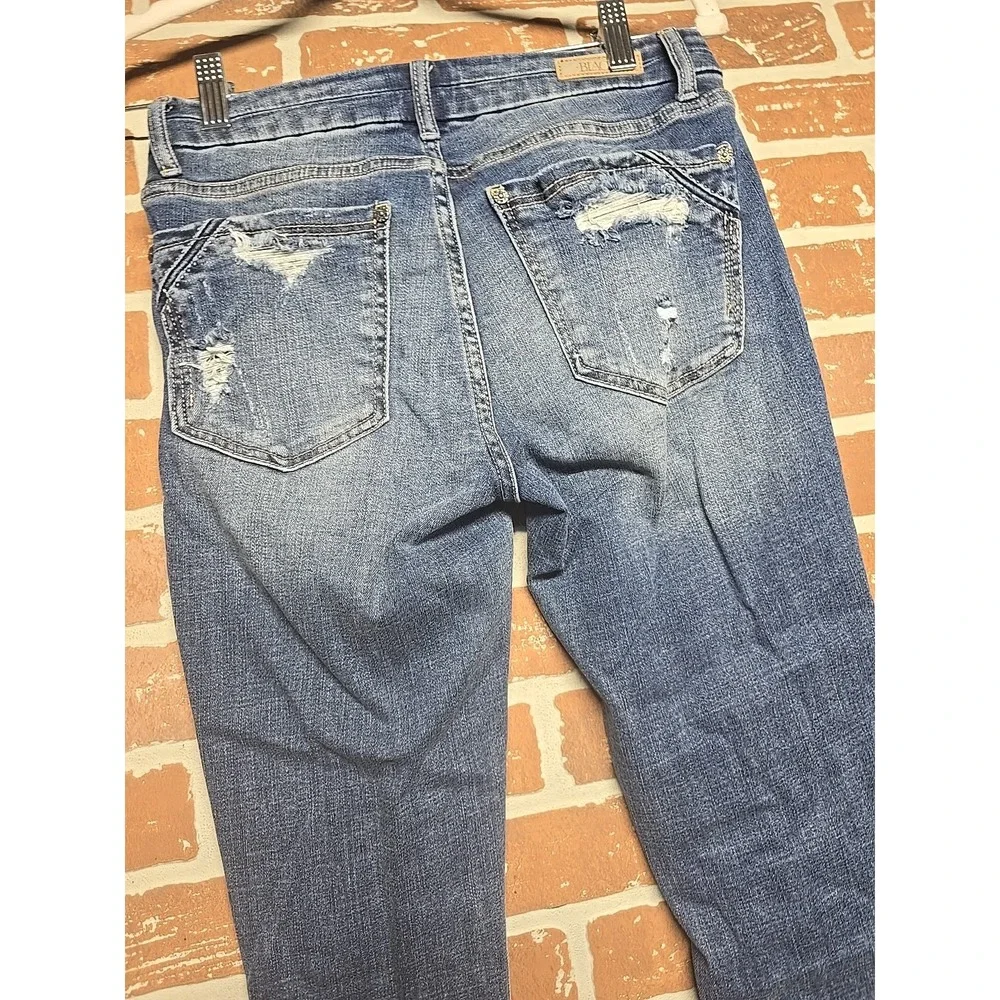 BKE Sz 27x32 Skinny Women's Jeans Med Blue Distressed Low Rise Rock School Denim
